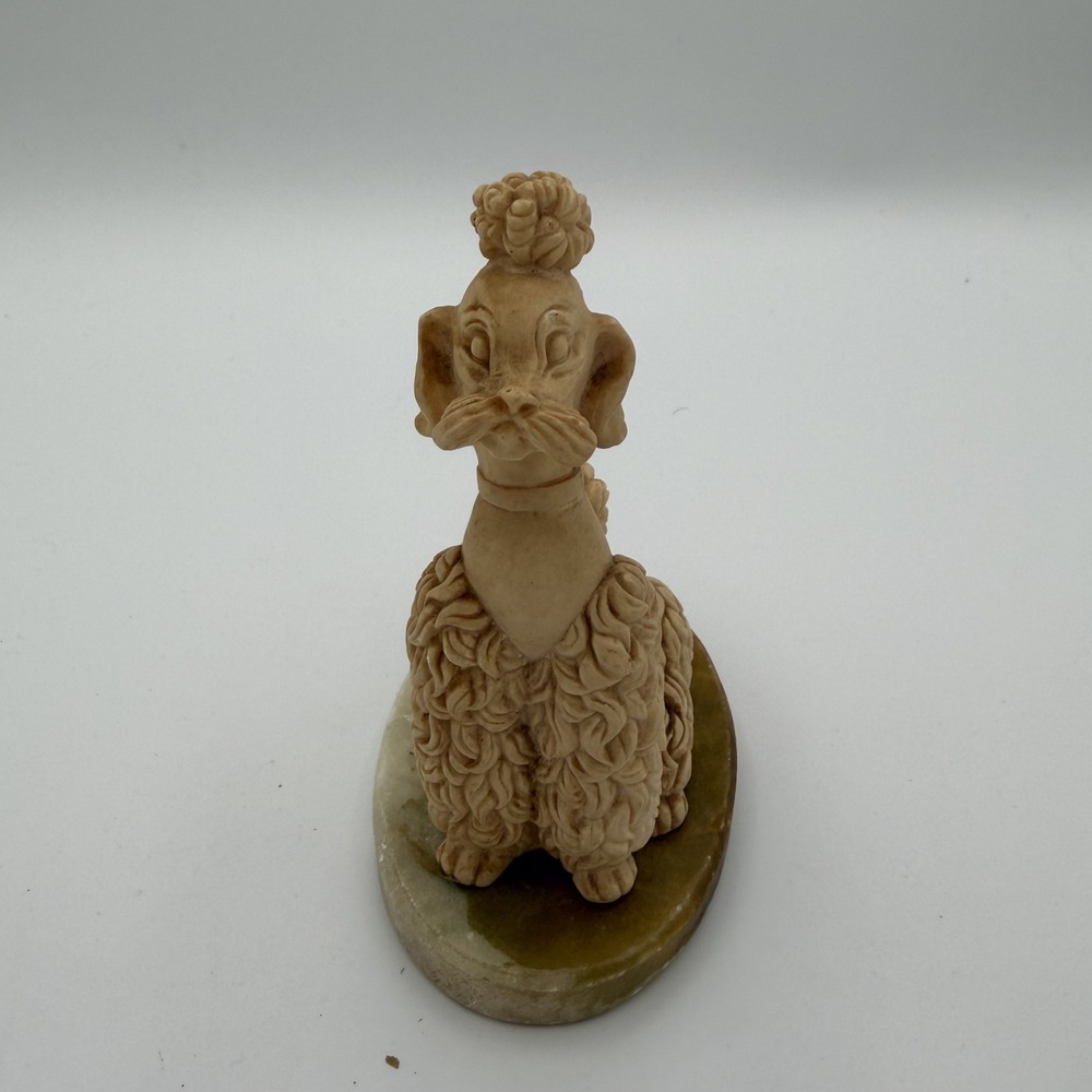 Vintage Hand Carved Alabaster Poodle Figurine Made in Italy Sit Elegant Decor